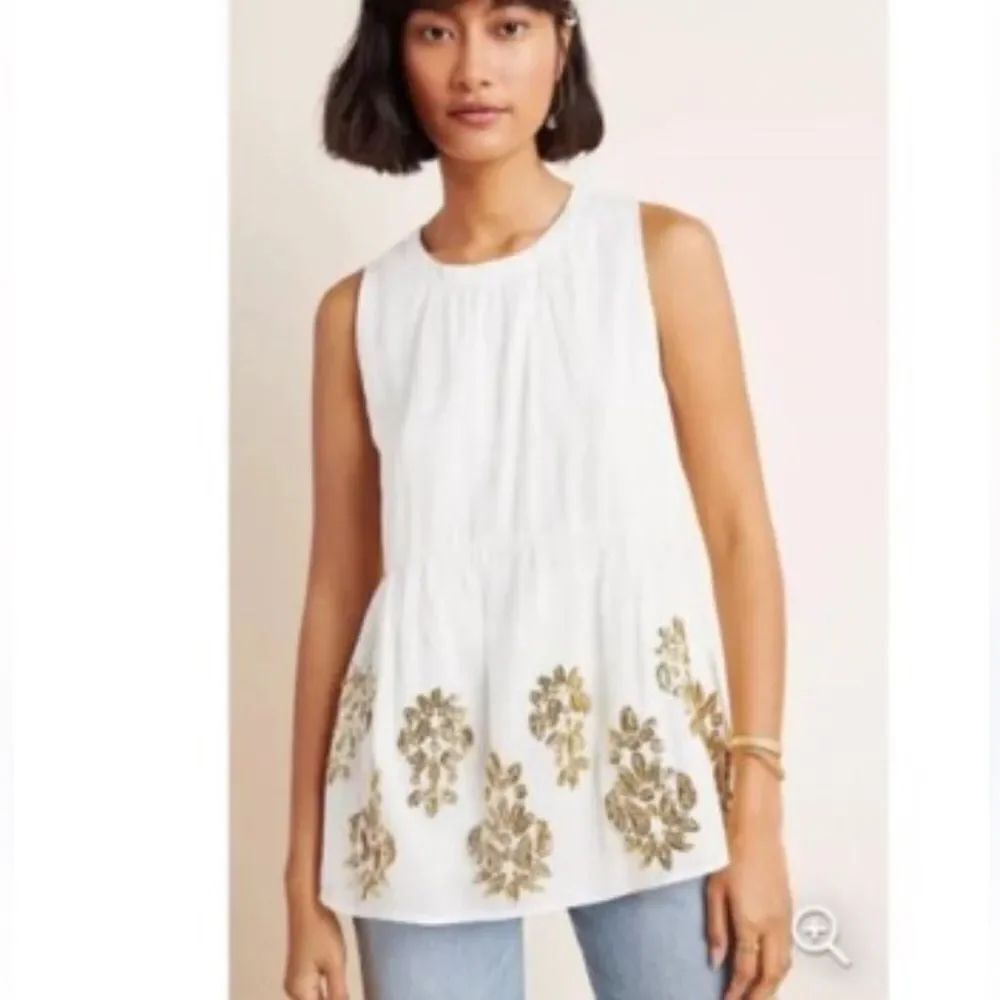 ANTHROPOLOGIE MAEVE Cotton Gold Sequin Embroidered Sleeveless Tunic Small